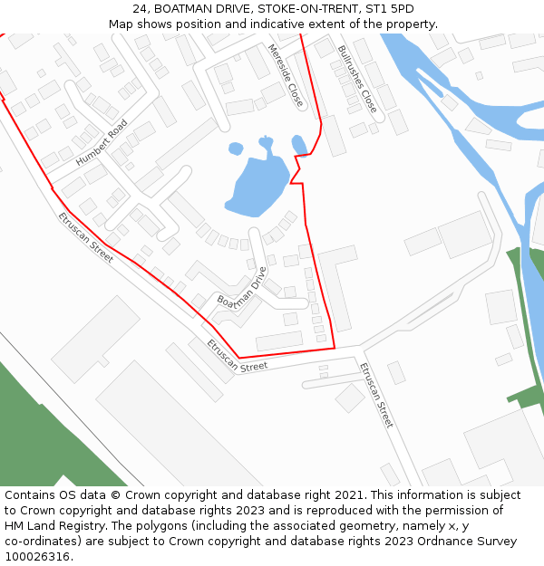 24, BOATMAN DRIVE, STOKE-ON-TRENT, ST1 5PD: Location map and indicative extent of plot