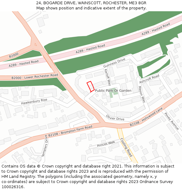 24, BOGARDE DRIVE, WAINSCOTT, ROCHESTER, ME3 8GR: Location map and indicative extent of plot