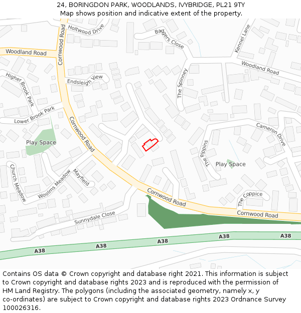 24, BORINGDON PARK, WOODLANDS, IVYBRIDGE, PL21 9TY: Location map and indicative extent of plot