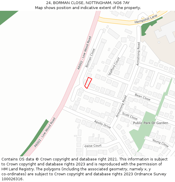 24, BORMAN CLOSE, NOTTINGHAM, NG6 7AY: Location map and indicative extent of plot