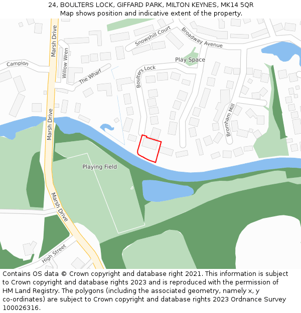 24, BOULTERS LOCK, GIFFARD PARK, MILTON KEYNES, MK14 5QR: Location map and indicative extent of plot