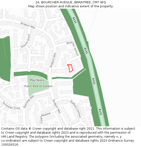 24, BOURCHIER AVENUE, BRAINTREE, CM7 9FQ: Location map and indicative extent of plot