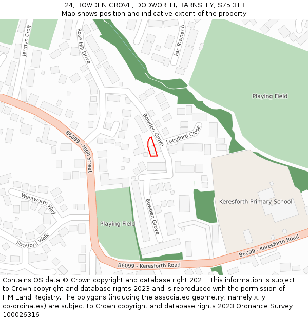 24, BOWDEN GROVE, DODWORTH, BARNSLEY, S75 3TB: Location map and indicative extent of plot