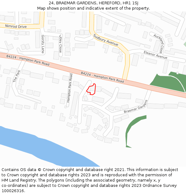 24, BRAEMAR GARDENS, HEREFORD, HR1 1SJ: Location map and indicative extent of plot