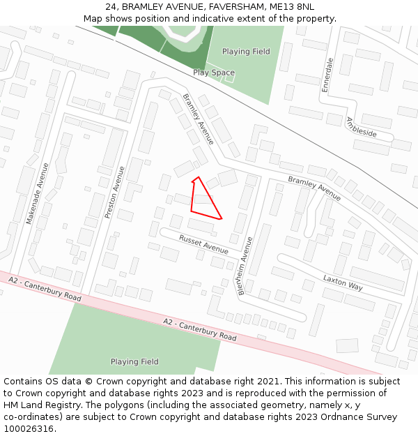 24, BRAMLEY AVENUE, FAVERSHAM, ME13 8NL: Location map and indicative extent of plot