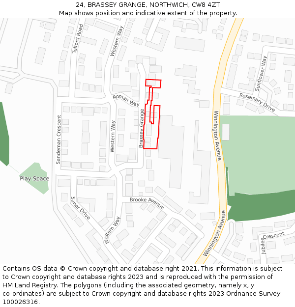 24, BRASSEY GRANGE, NORTHWICH, CW8 4ZT: Location map and indicative extent of plot