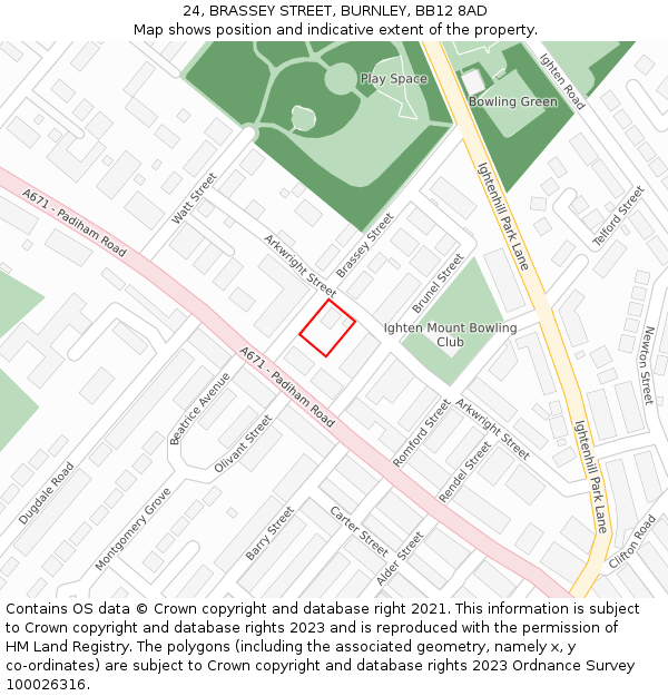 24, BRASSEY STREET, BURNLEY, BB12 8AD: Location map and indicative extent of plot