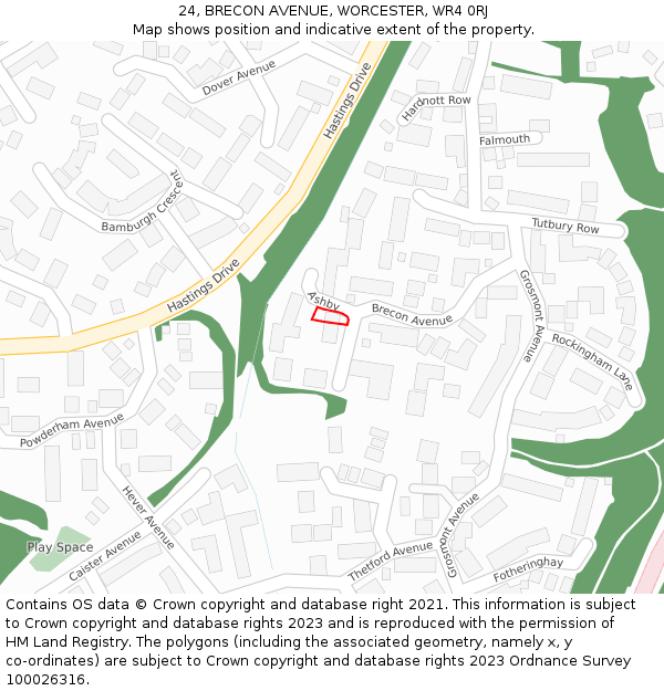 24, BRECON AVENUE, WORCESTER, WR4 0RJ: Location map and indicative extent of plot