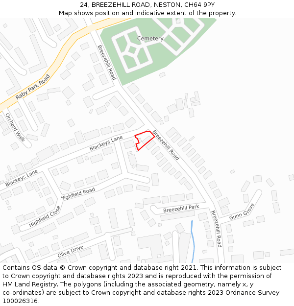24, BREEZEHILL ROAD, NESTON, CH64 9PY: Location map and indicative extent of plot