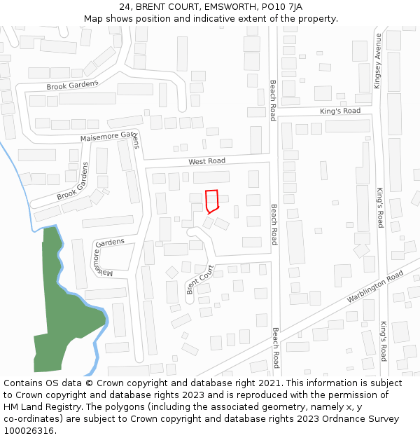 24, BRENT COURT, EMSWORTH, PO10 7JA: Location map and indicative extent of plot