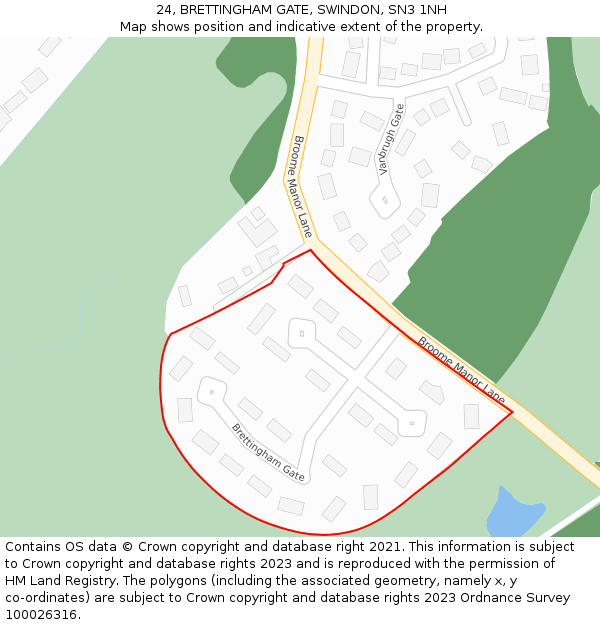 24, BRETTINGHAM GATE, SWINDON, SN3 1NH: Location map and indicative extent of plot