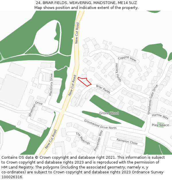24, BRIAR FIELDS, WEAVERING, MAIDSTONE, ME14 5UZ: Location map and indicative extent of plot