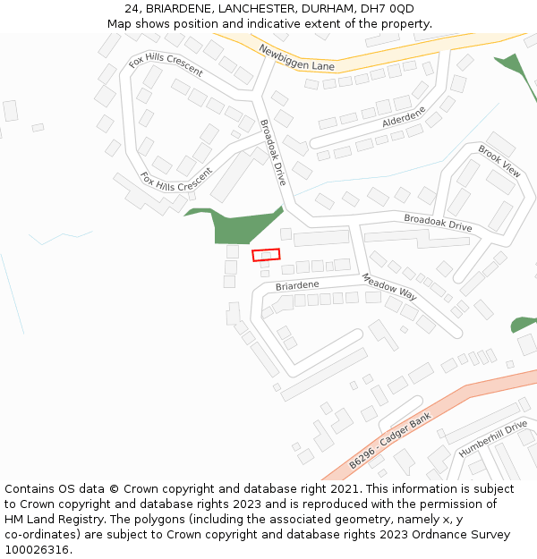 24, BRIARDENE, LANCHESTER, DURHAM, DH7 0QD: Location map and indicative extent of plot