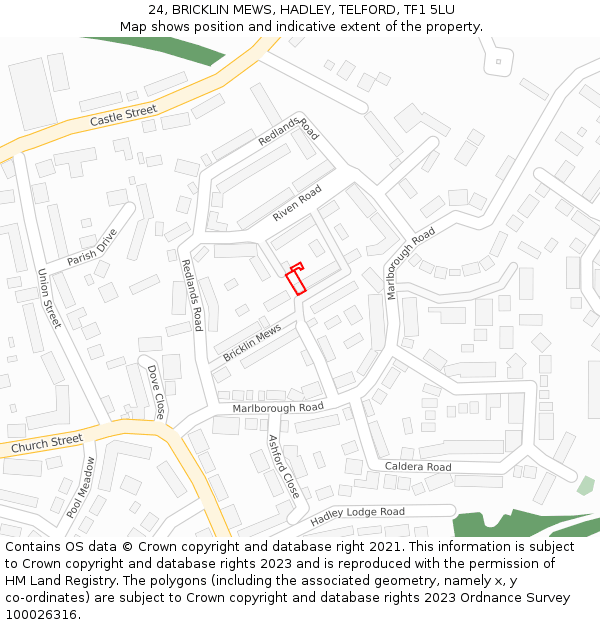 24, BRICKLIN MEWS, HADLEY, TELFORD, TF1 5LU: Location map and indicative extent of plot