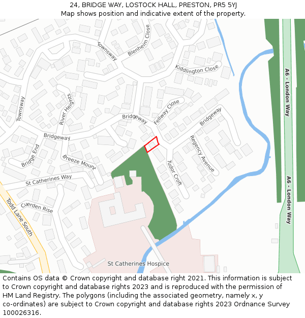 24, BRIDGE WAY, LOSTOCK HALL, PRESTON, PR5 5YJ: Location map and indicative extent of plot