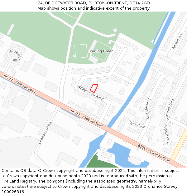 24, BRIDGEWATER ROAD, BURTON-ON-TRENT, DE14 2GD: Location map and indicative extent of plot