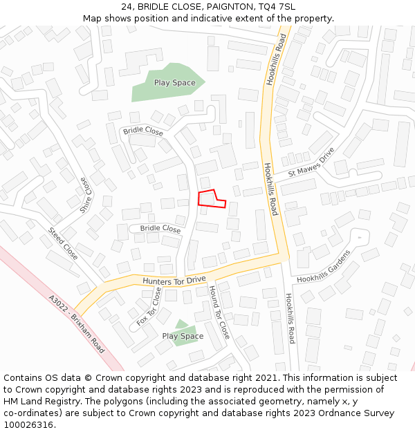 24, BRIDLE CLOSE, PAIGNTON, TQ4 7SL: Location map and indicative extent of plot