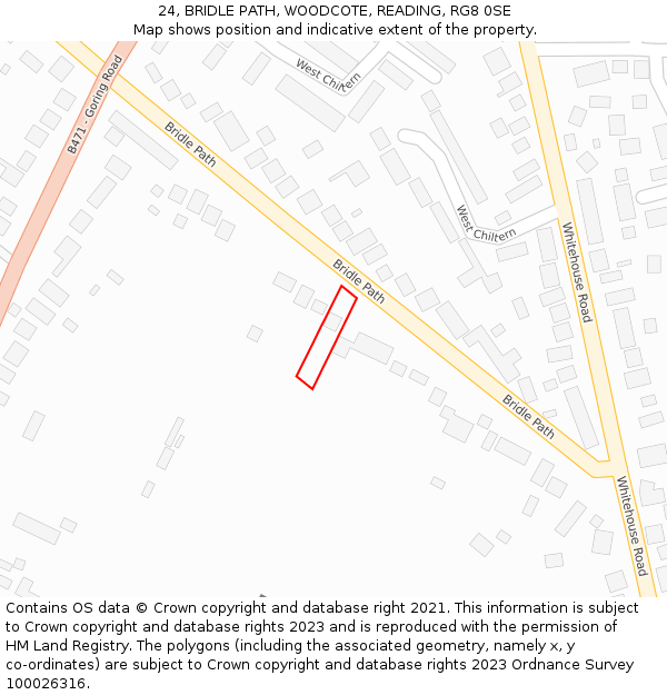 24, BRIDLE PATH, WOODCOTE, READING, RG8 0SE: Location map and indicative extent of plot