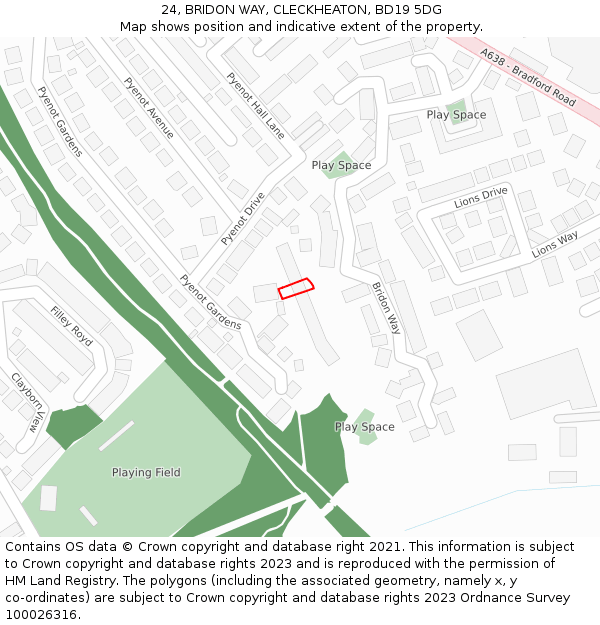 24, BRIDON WAY, CLECKHEATON, BD19 5DG: Location map and indicative extent of plot