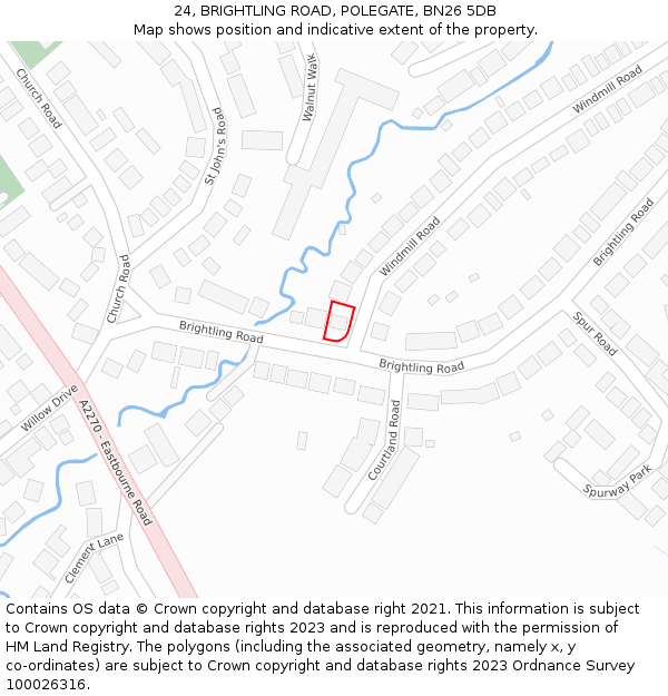 24, BRIGHTLING ROAD, POLEGATE, BN26 5DB: Location map and indicative extent of plot