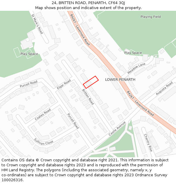 24, BRITTEN ROAD, PENARTH, CF64 3QJ: Location map and indicative extent of plot