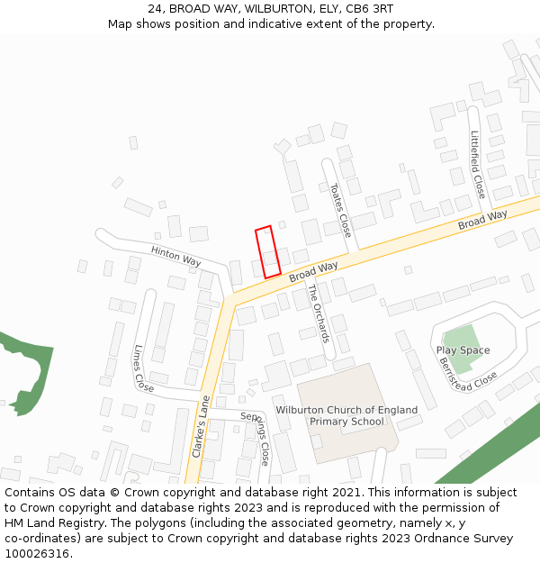 24, BROAD WAY, WILBURTON, ELY, CB6 3RT: Location map and indicative extent of plot