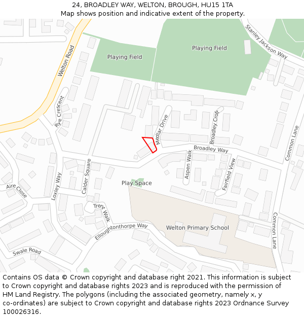 24, BROADLEY WAY, WELTON, BROUGH, HU15 1TA: Location map and indicative extent of plot