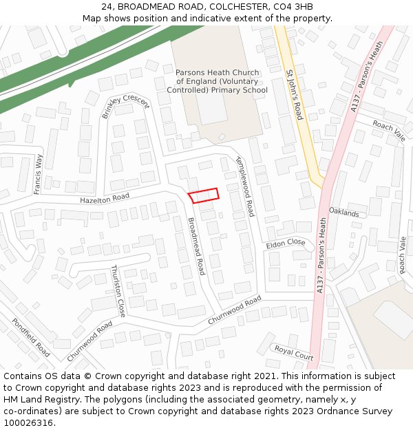 24, BROADMEAD ROAD, COLCHESTER, CO4 3HB: Location map and indicative extent of plot