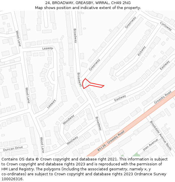 24, BROADWAY, GREASBY, WIRRAL, CH49 2NG: Location map and indicative extent of plot