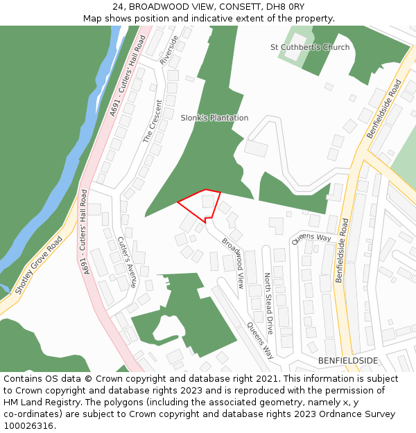 24, BROADWOOD VIEW, CONSETT, DH8 0RY: Location map and indicative extent of plot