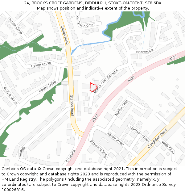 24, BROCKS CROFT GARDENS, BIDDULPH, STOKE-ON-TRENT, ST8 6BX: Location map and indicative extent of plot