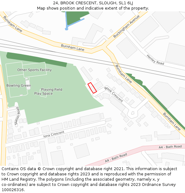 24, BROOK CRESCENT, SLOUGH, SL1 6LJ: Location map and indicative extent of plot