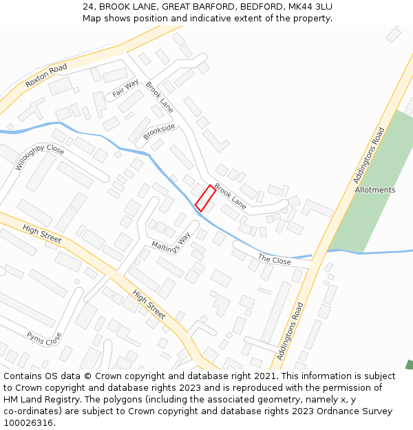 24, BROOK LANE, GREAT BARFORD, BEDFORD, MK44 3LU: Location map and indicative extent of plot