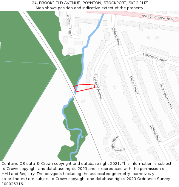 24, BROOKFIELD AVENUE, POYNTON, STOCKPORT, SK12 1HZ: Location map and indicative extent of plot