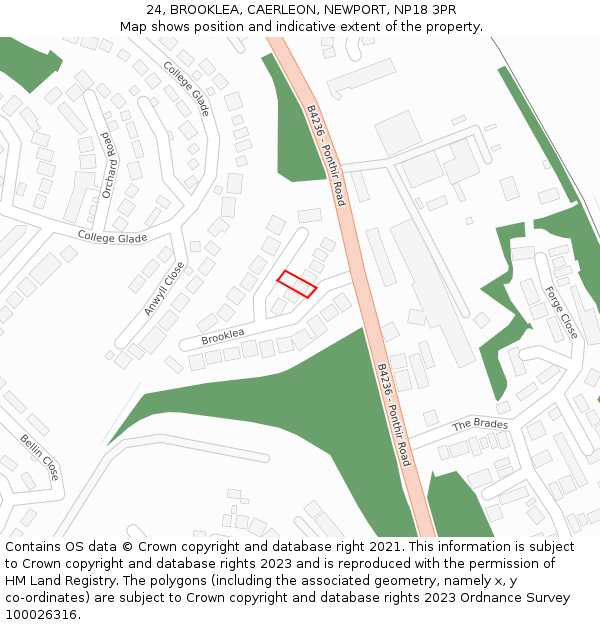 24, BROOKLEA, CAERLEON, NEWPORT, NP18 3PR: Location map and indicative extent of plot