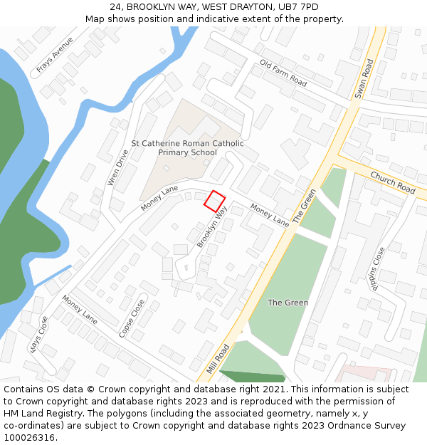 24, BROOKLYN WAY, WEST DRAYTON, UB7 7PD: Location map and indicative extent of plot