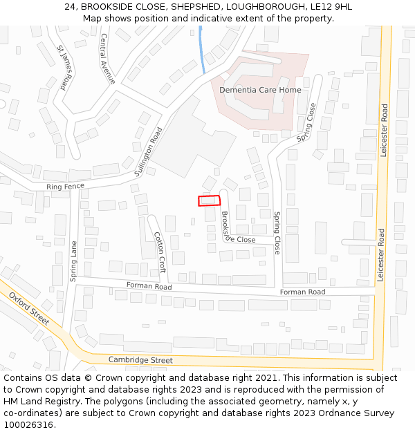 24, BROOKSIDE CLOSE, SHEPSHED, LOUGHBOROUGH, LE12 9HL: Location map and indicative extent of plot
