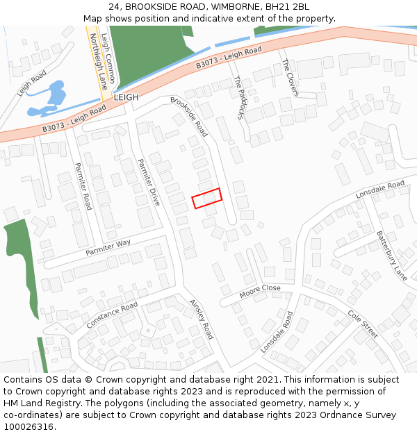24, BROOKSIDE ROAD, WIMBORNE, BH21 2BL: Location map and indicative extent of plot