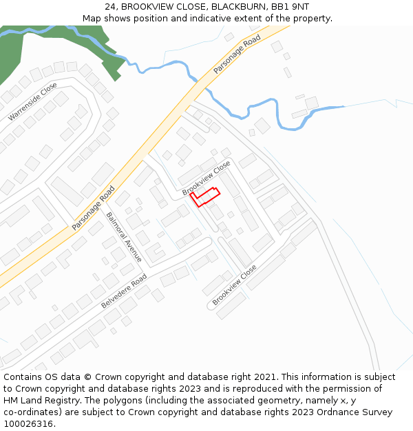 24, BROOKVIEW CLOSE, BLACKBURN, BB1 9NT: Location map and indicative extent of plot