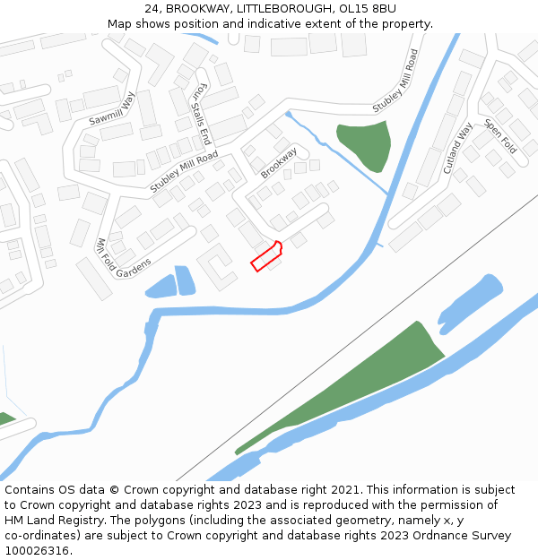 24, BROOKWAY, LITTLEBOROUGH, OL15 8BU: Location map and indicative extent of plot