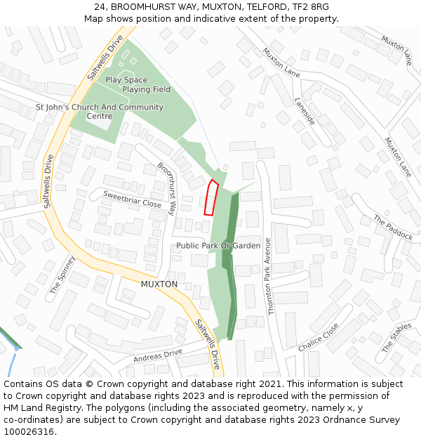 24, BROOMHURST WAY, MUXTON, TELFORD, TF2 8RG: Location map and indicative extent of plot