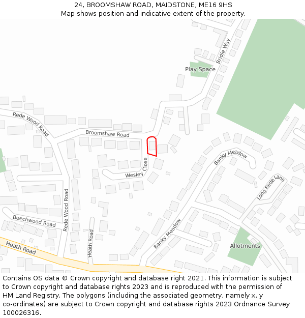 24, BROOMSHAW ROAD, MAIDSTONE, ME16 9HS: Location map and indicative extent of plot