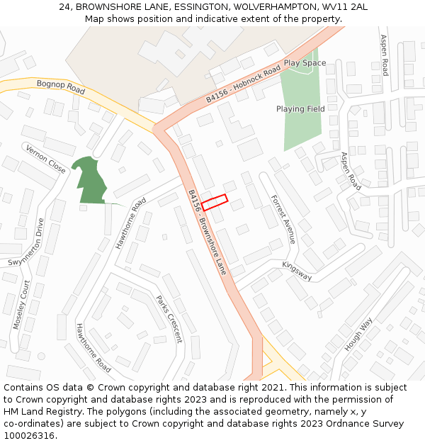 24, BROWNSHORE LANE, ESSINGTON, WOLVERHAMPTON, WV11 2AL: Location map and indicative extent of plot