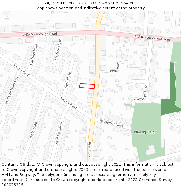 24, BRYN ROAD, LOUGHOR, SWANSEA, SA4 6PG: Location map and indicative extent of plot