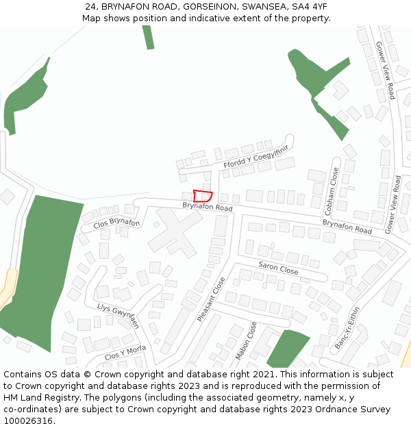 24, BRYNAFON ROAD, GORSEINON, SWANSEA, SA4 4YF: Location map and indicative extent of plot