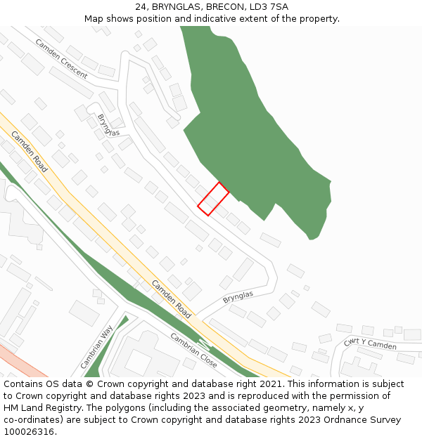24, BRYNGLAS, BRECON, LD3 7SA: Location map and indicative extent of plot
