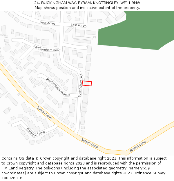 24, BUCKINGHAM WAY, BYRAM, KNOTTINGLEY, WF11 9NW: Location map and indicative extent of plot