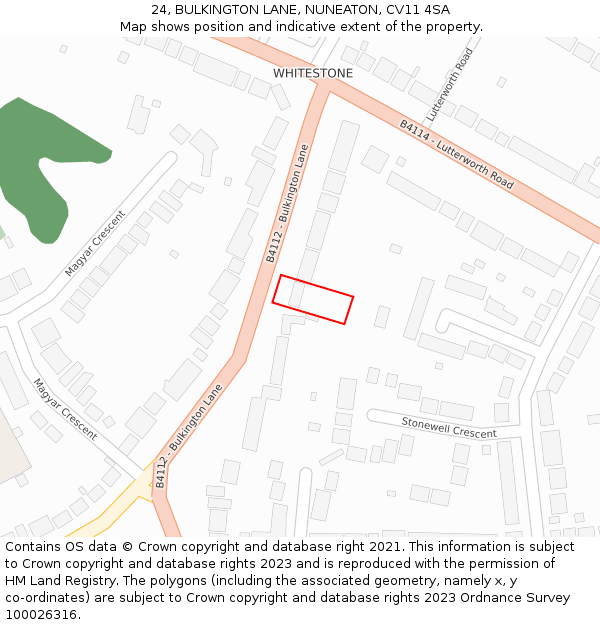 24, BULKINGTON LANE, NUNEATON, CV11 4SA: Location map and indicative extent of plot