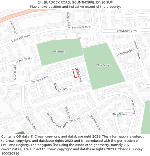 24, BURDOCK ROAD, SCUNTHORPE, DN16 3UP: Location map and indicative extent of plot