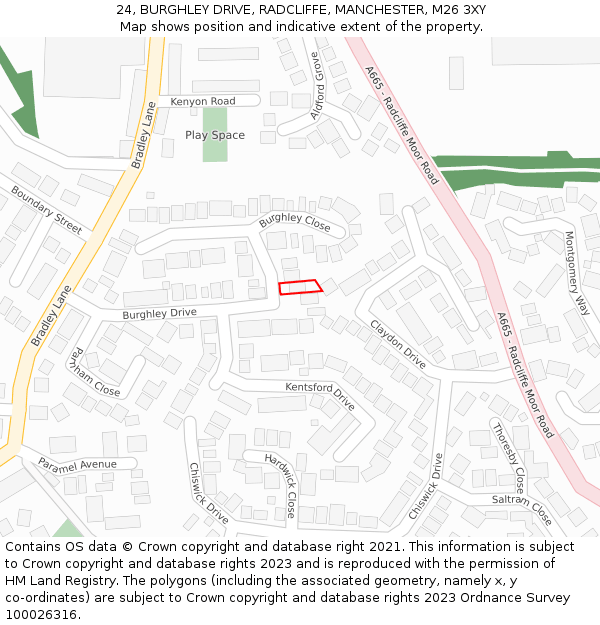 24, BURGHLEY DRIVE, RADCLIFFE, MANCHESTER, M26 3XY: Location map and indicative extent of plot